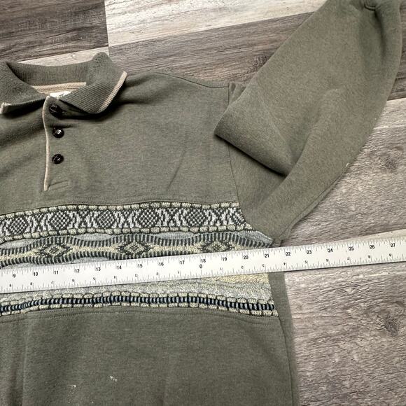 Vintage 90s Norm Thompson Green Cream Mens‎ M Coogi Style Collared Sweatshirt - Picture 6 of 8